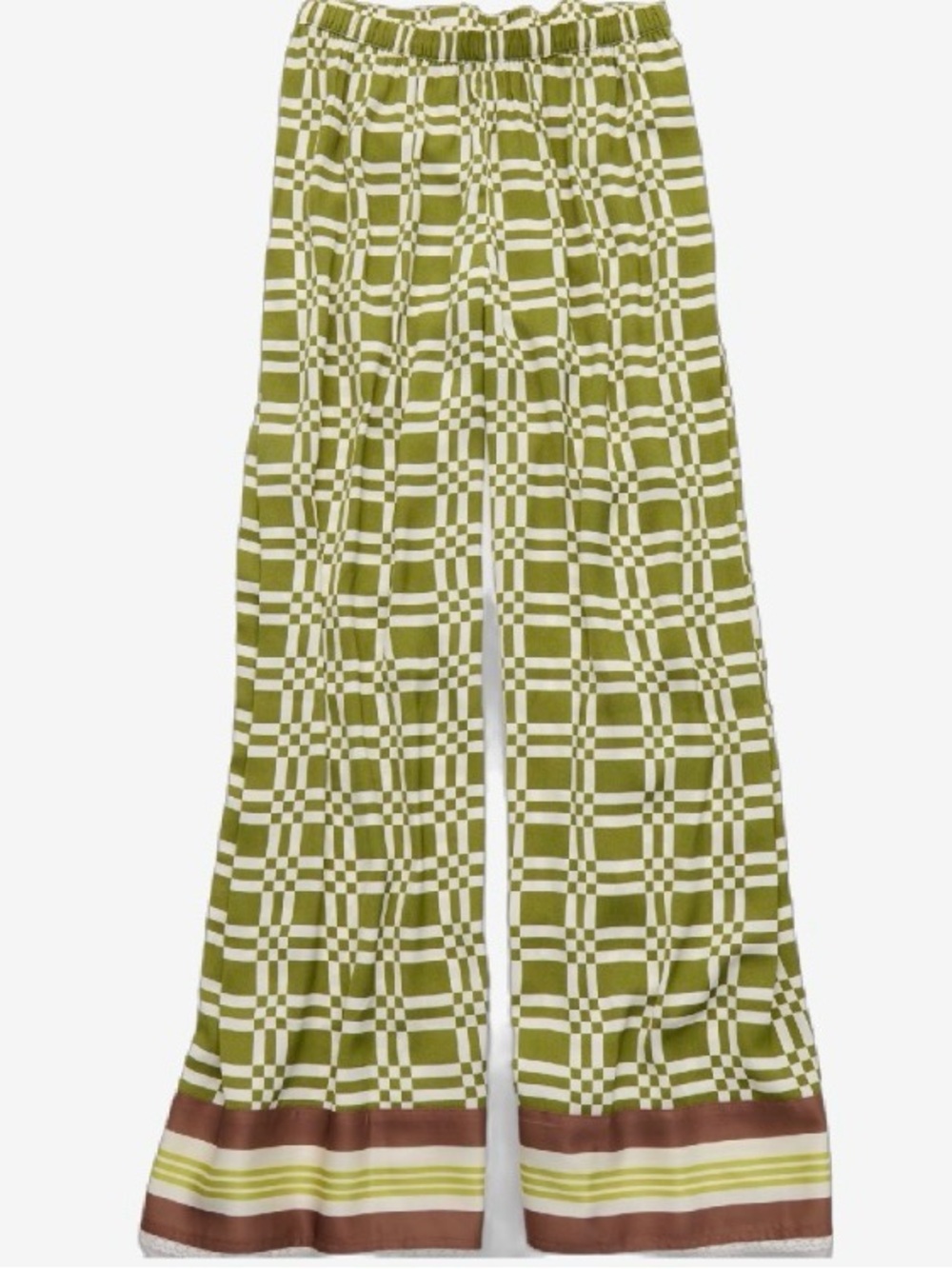 Aerie Green Satin Check Wide-Leg Pants